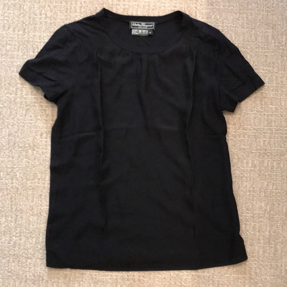 Salvatore Ferragamo Black Cotton/ Silk Tee